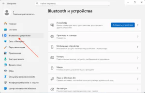 Раздел Bluetooth и устройств в настройках Windows 11