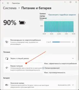Режим питания в Windows 11