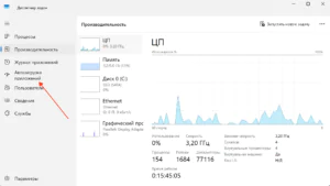 Вкладка автозагрузки приложений в диспетчере задач Windows 11